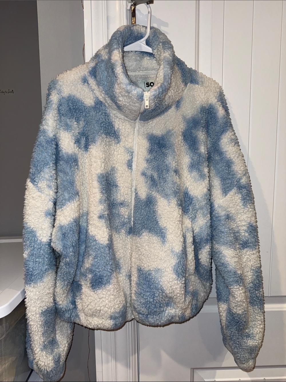 SO Blue and White Teddy Sherpa Zip Jacket